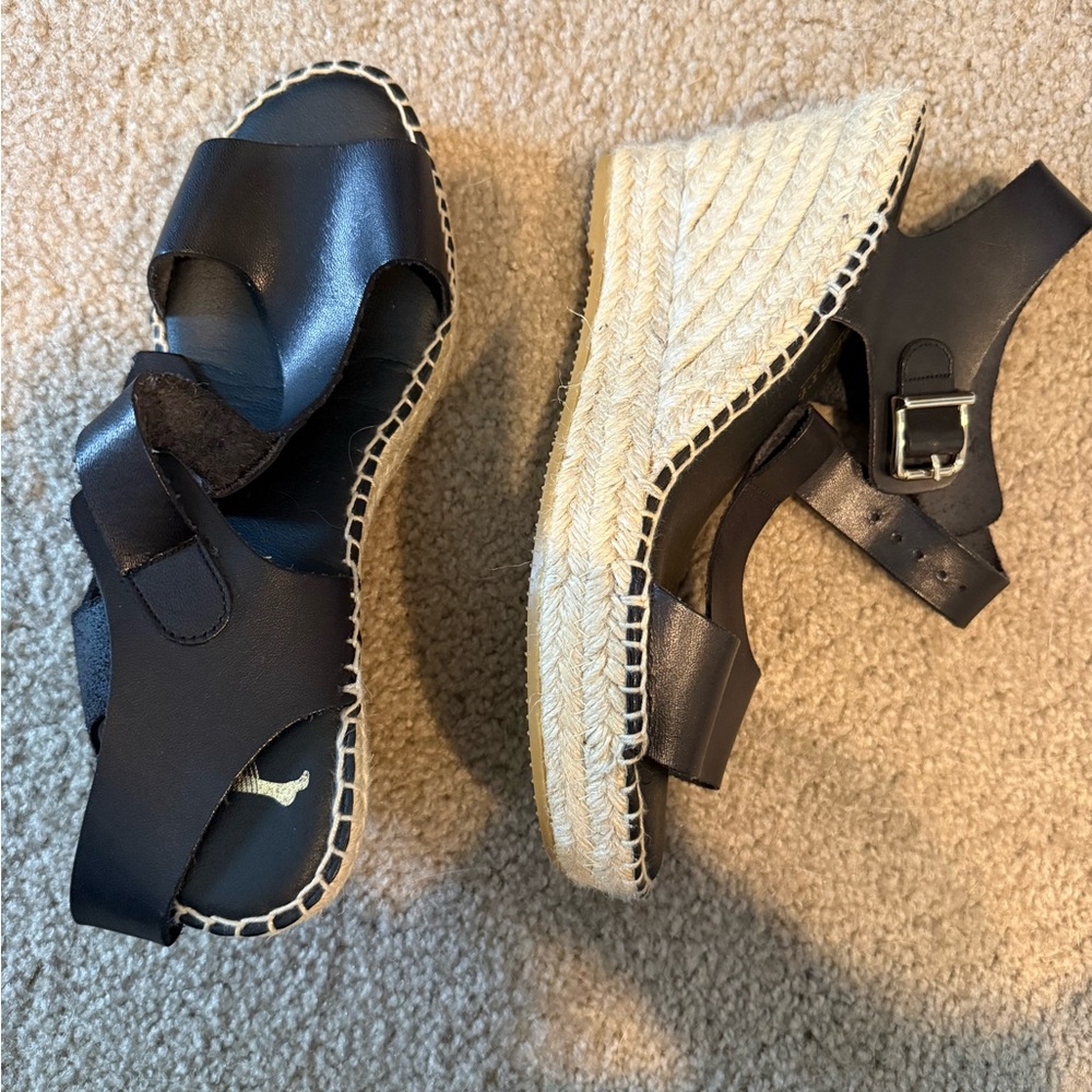 Paseart Elegant Black Leather Espadrille Wedges